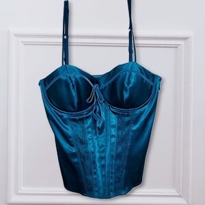 Original Guess 90's Vintage Non-Wired Teal Bustier Satin Corset